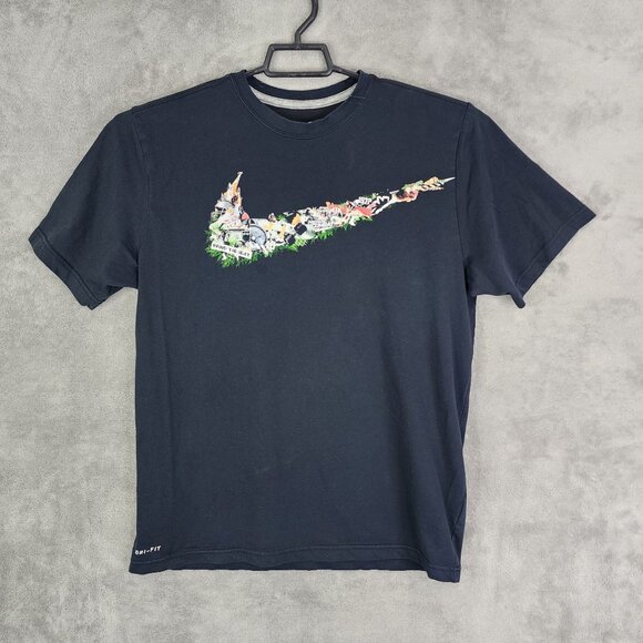 Men's Black Nike Dri-Fit Shirt Graphic Swoosh Short Sleeve Crew Neck Size L - Picture 2 of 11